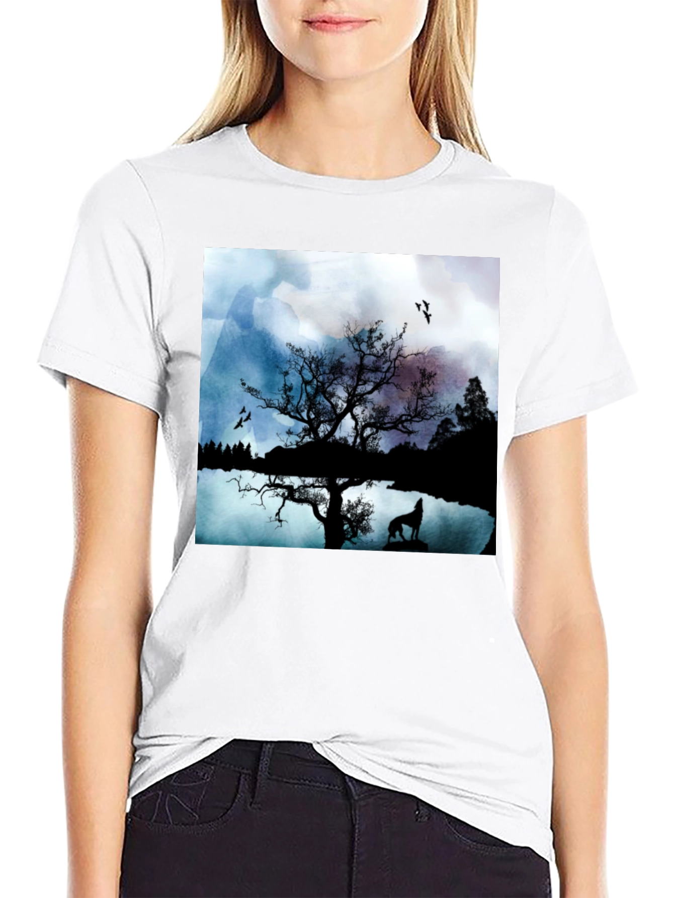 Wolf Silhouette T-Shirt - Nature Scene Tee
