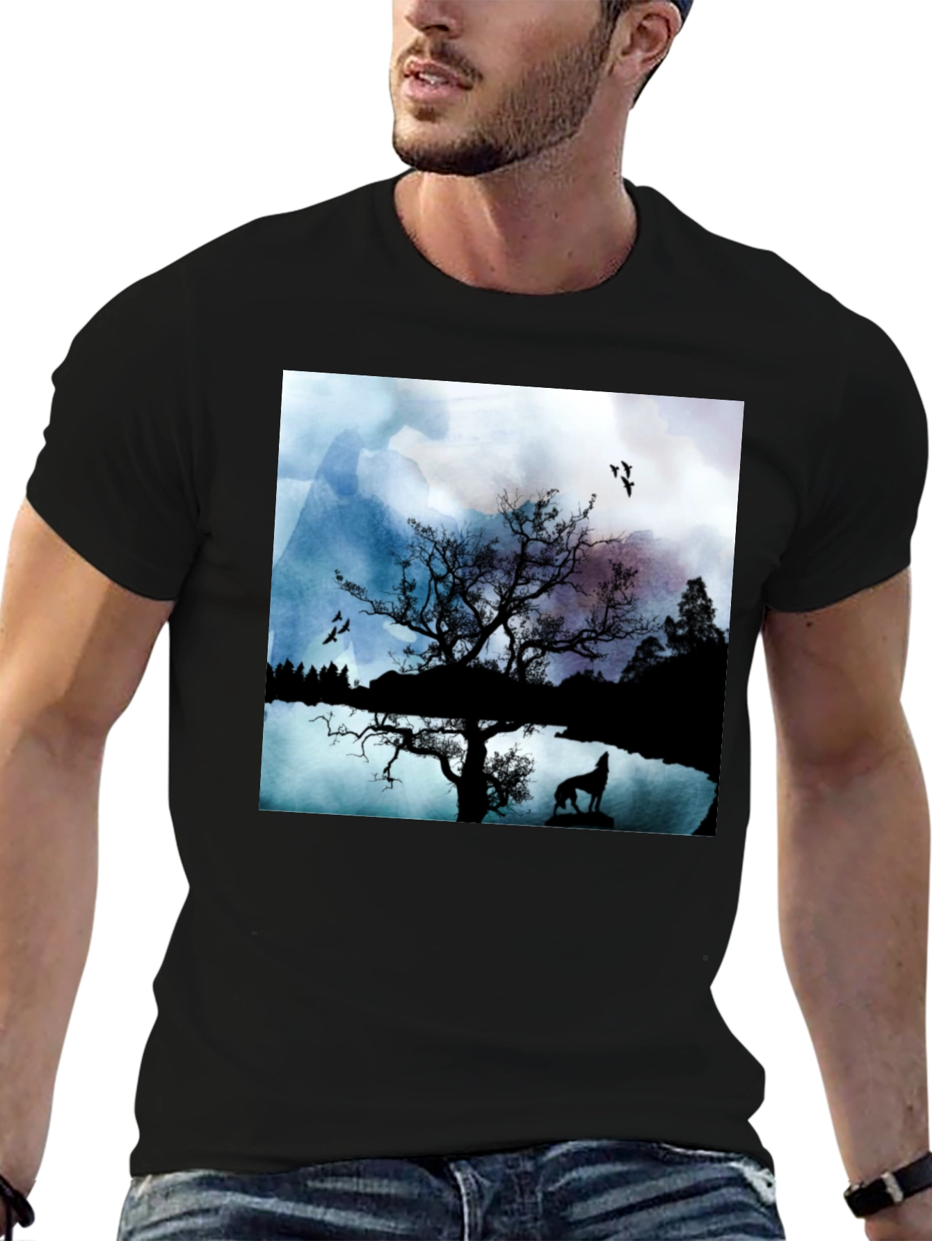 Wolf Silhouette T-Shirt - Nature Scene Tee