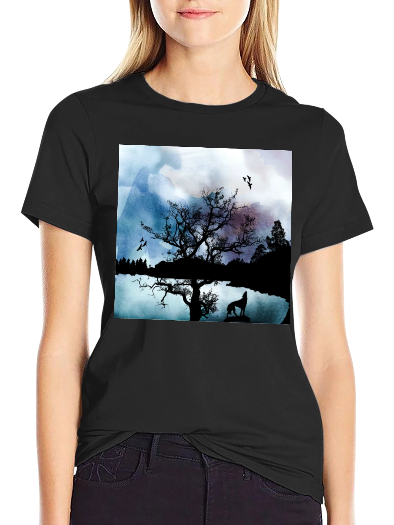 Wolf Silhouette T-Shirt - Nature Scene Tee