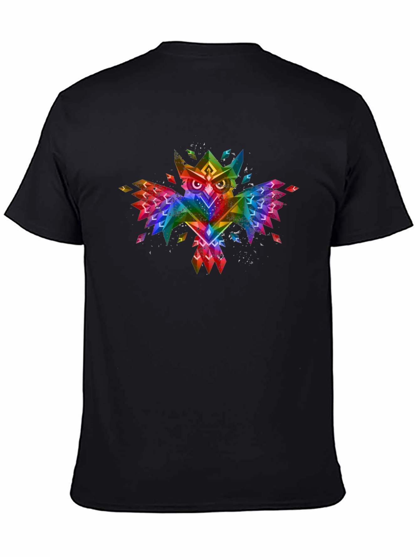 Geometric Rainbow Owl Graphic Black T-Shirt