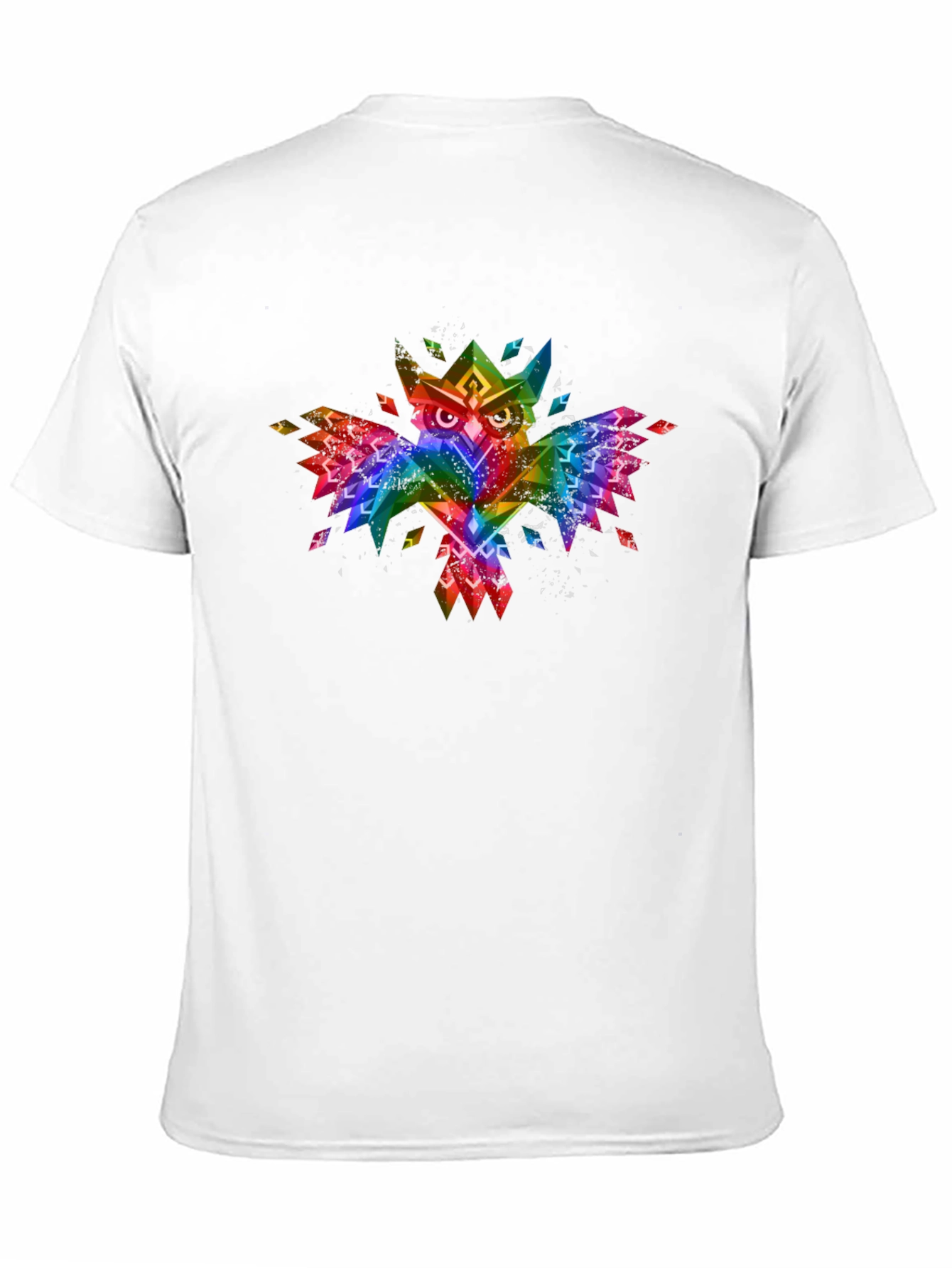 Geometric Rainbow Owl Graphic Black T-Shirt