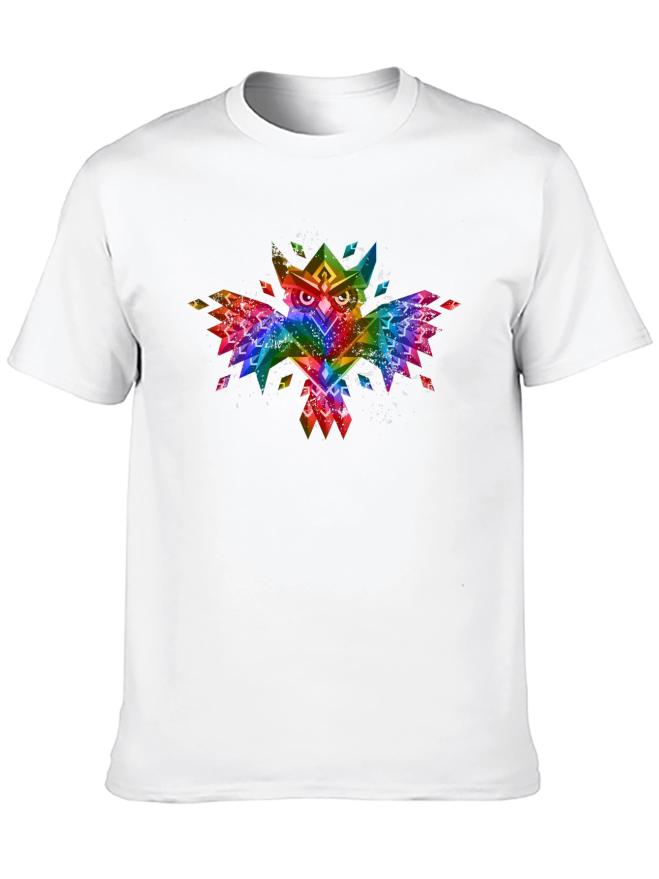 Geometric Rainbow Owl Graphic Black T-Shirt