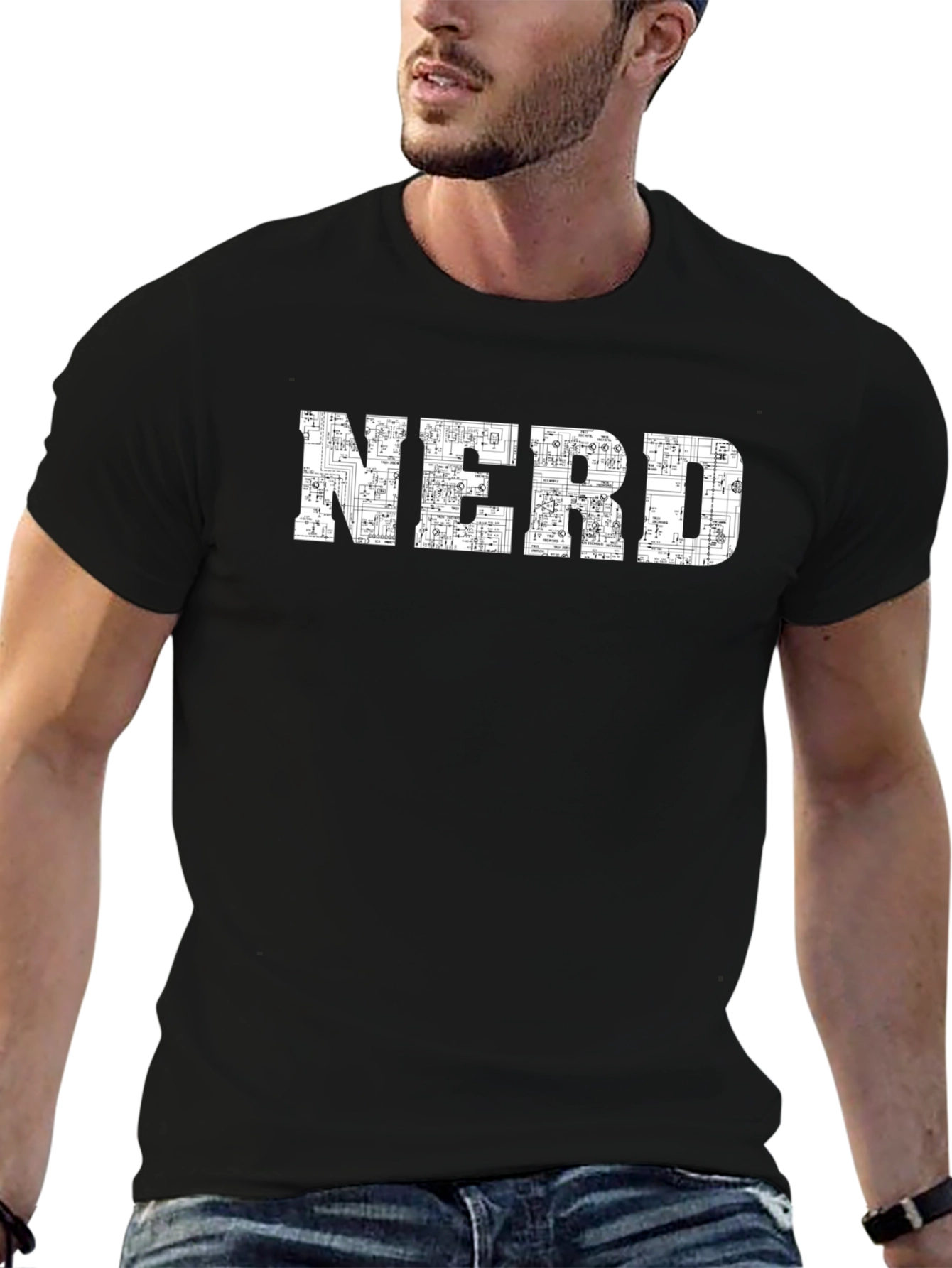 Nerd Circuit Board Graphic Print Black T-Shirt