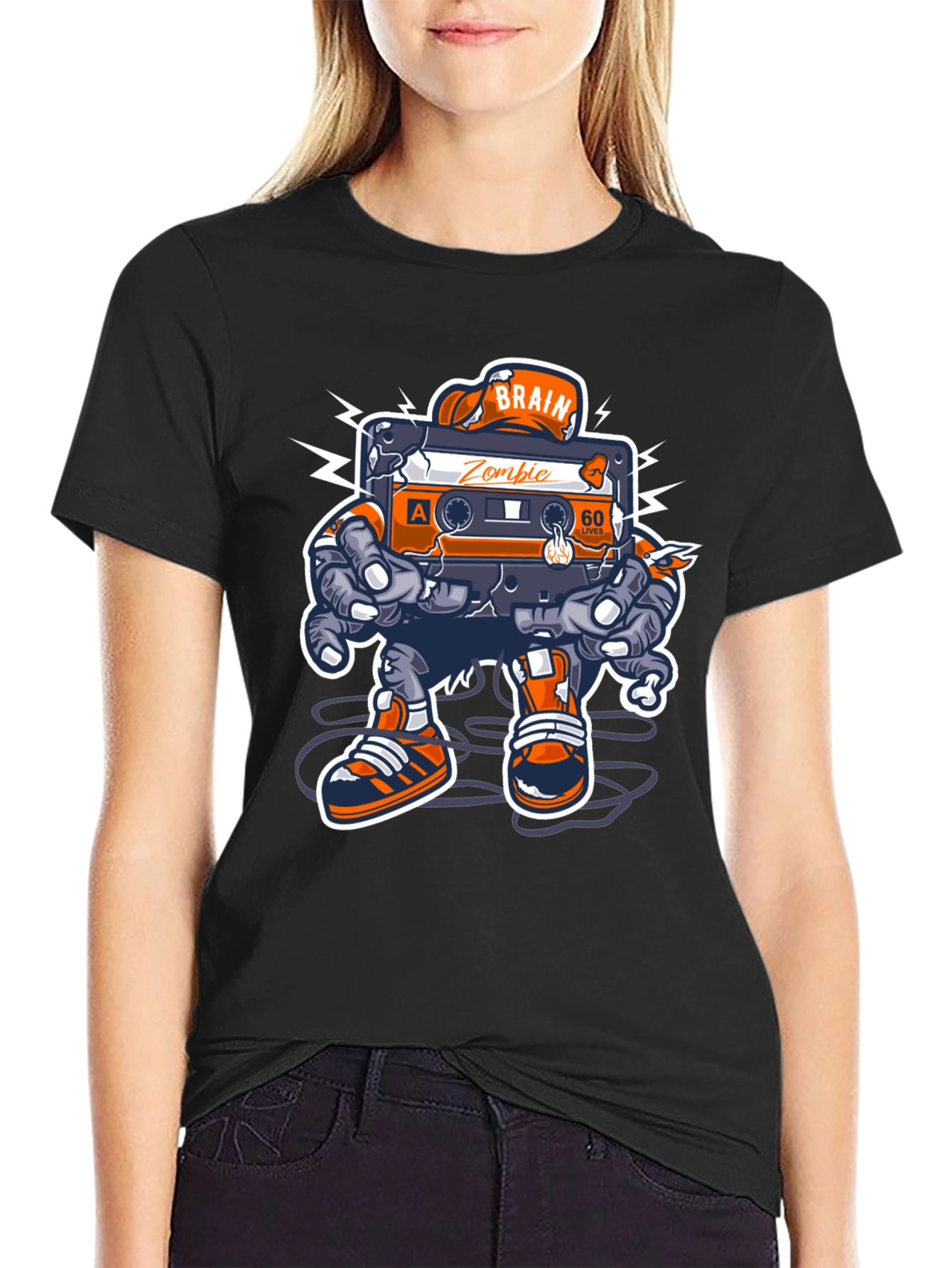 Zombie Brain Cassette Tape Graphic Tee - Black