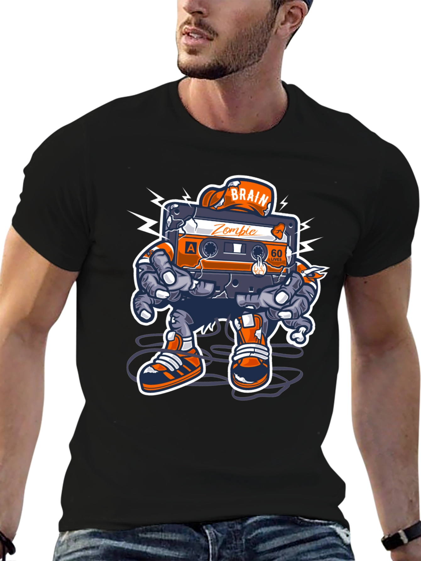 Zombie Brain Cassette Tape Graphic Tee - Black