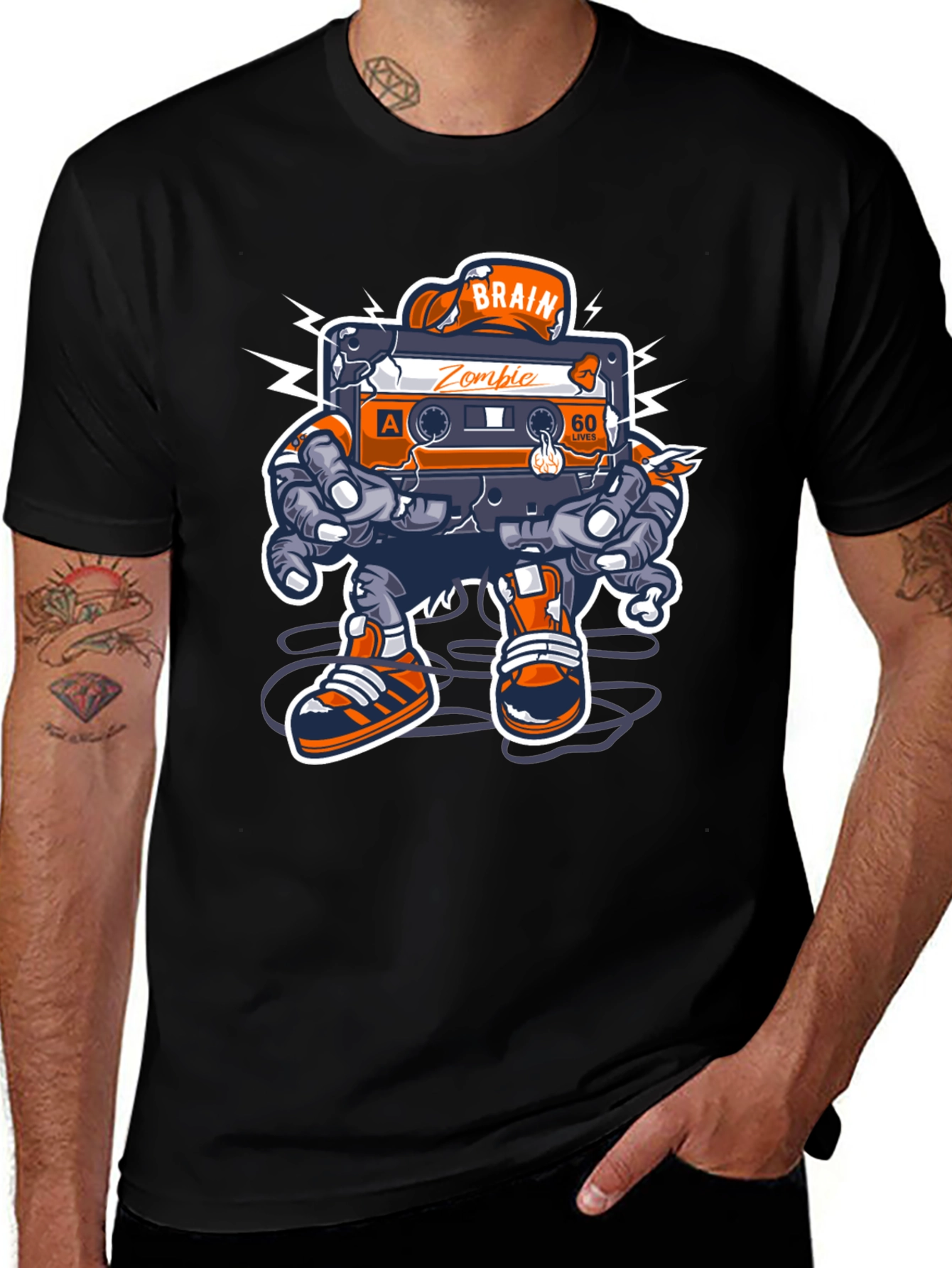 Zombie Brain Cassette Tape Graphic Tee - Black