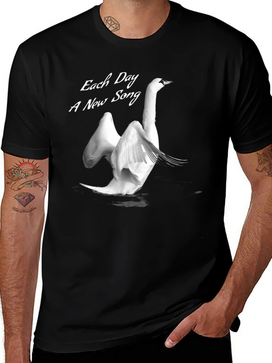 Elegant Swan T-Shirt - Each Day A New Song Black Cotton Tee