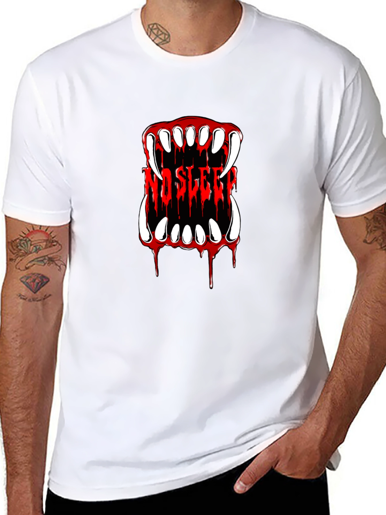 No Sleep Vampire Fangs Graphic Tee - Black
