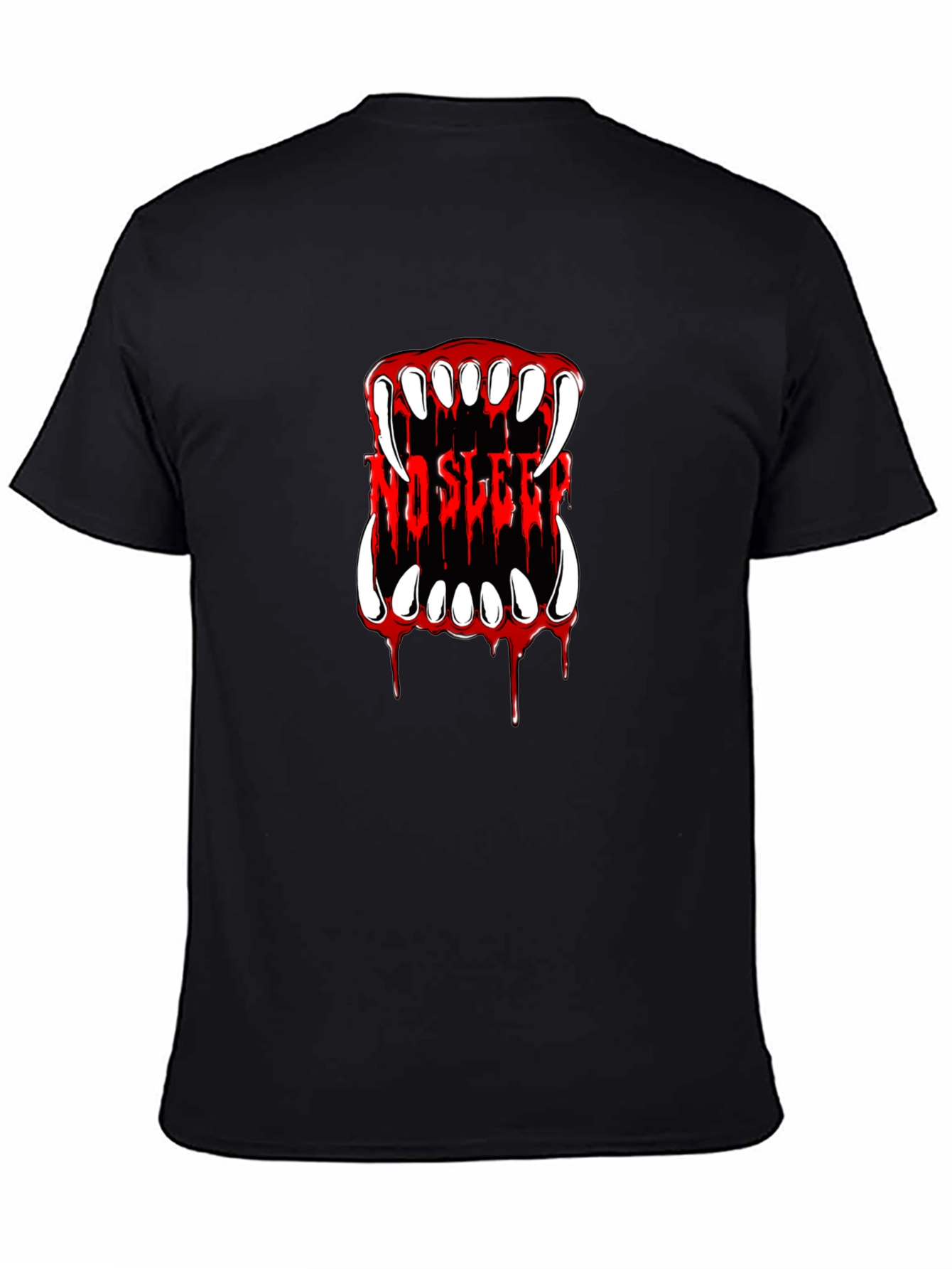No Sleep Vampire Fangs Graphic Tee - Black