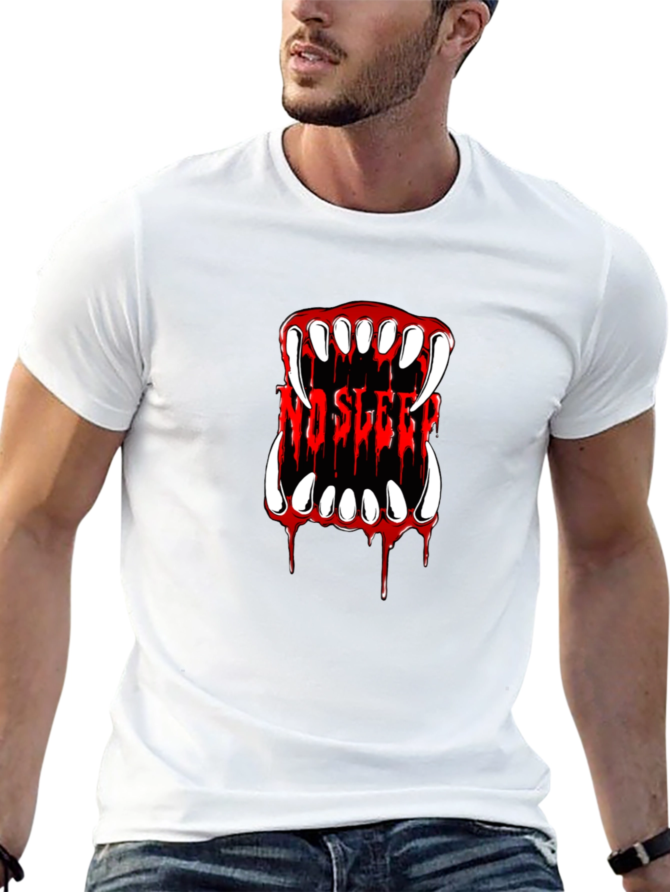 No Sleep Vampire Fangs Graphic Tee - Black