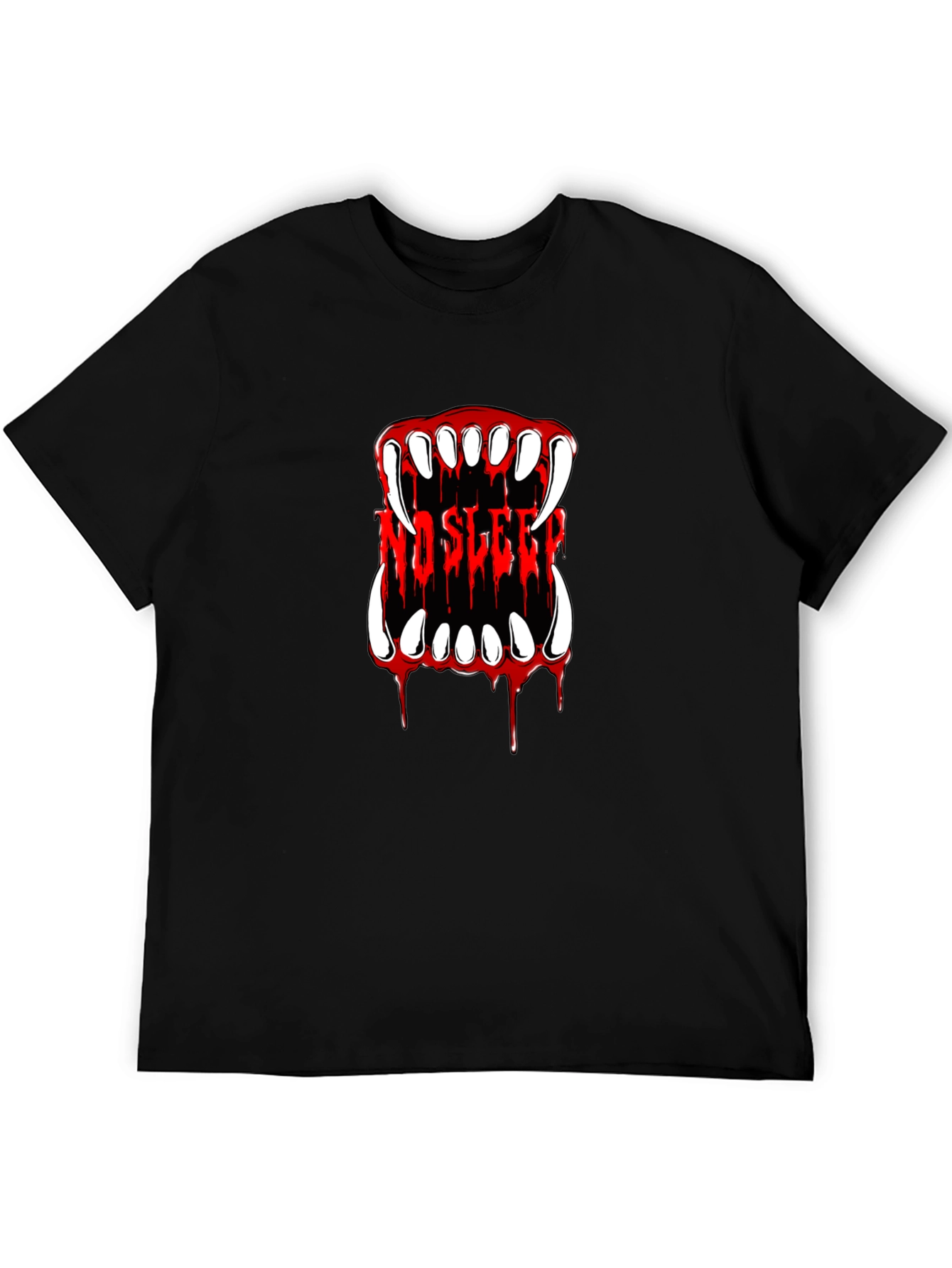 No Sleep Vampire Fangs Graphic Tee - Black