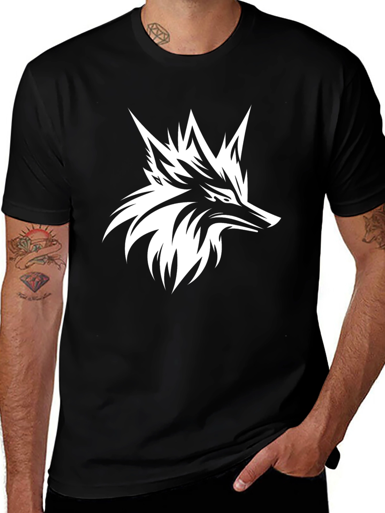 Stylish Black Tee with Bold White Fox Graphic