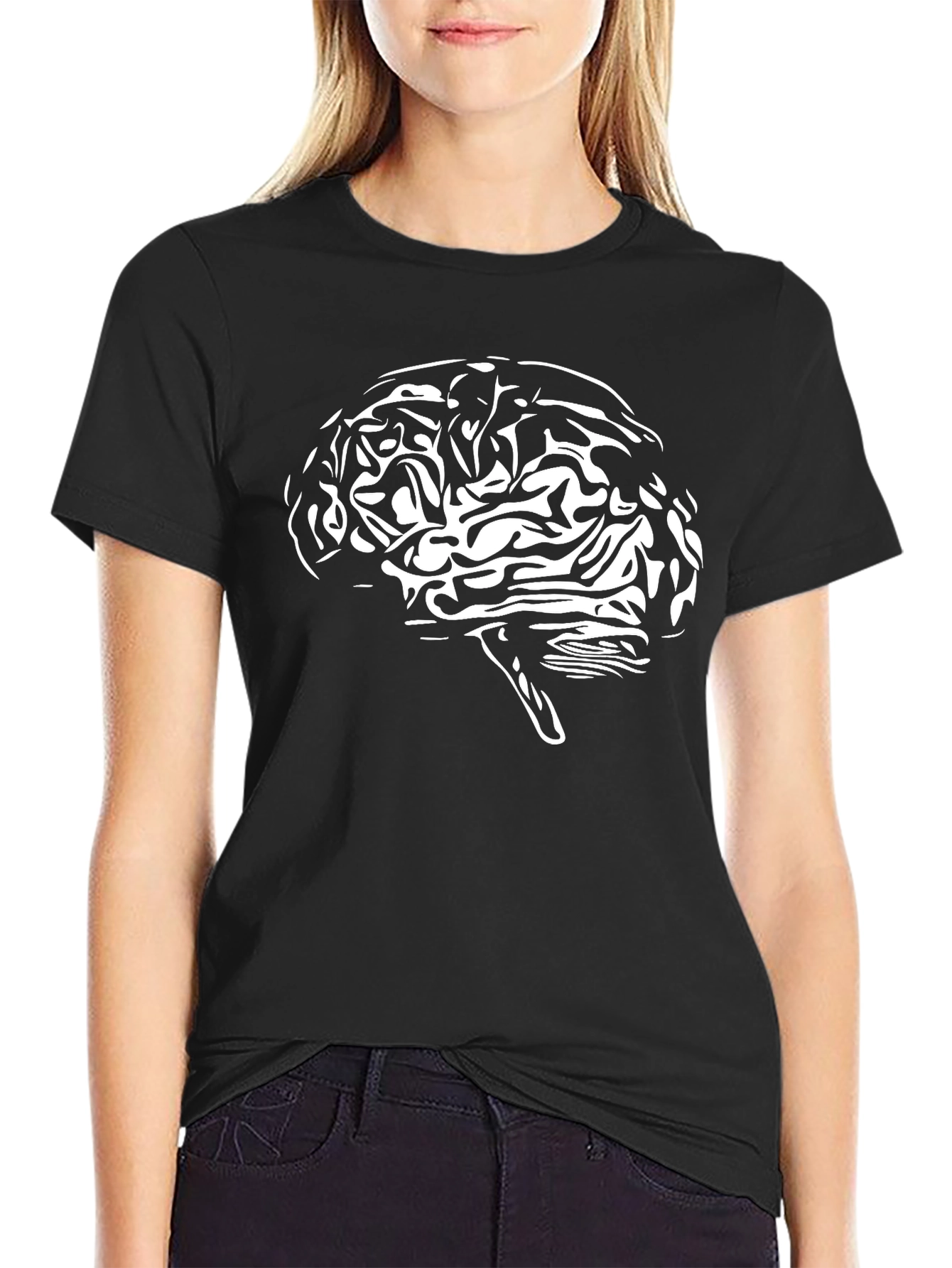 Brain Graphic Tee - Black Cotton T-Shirt