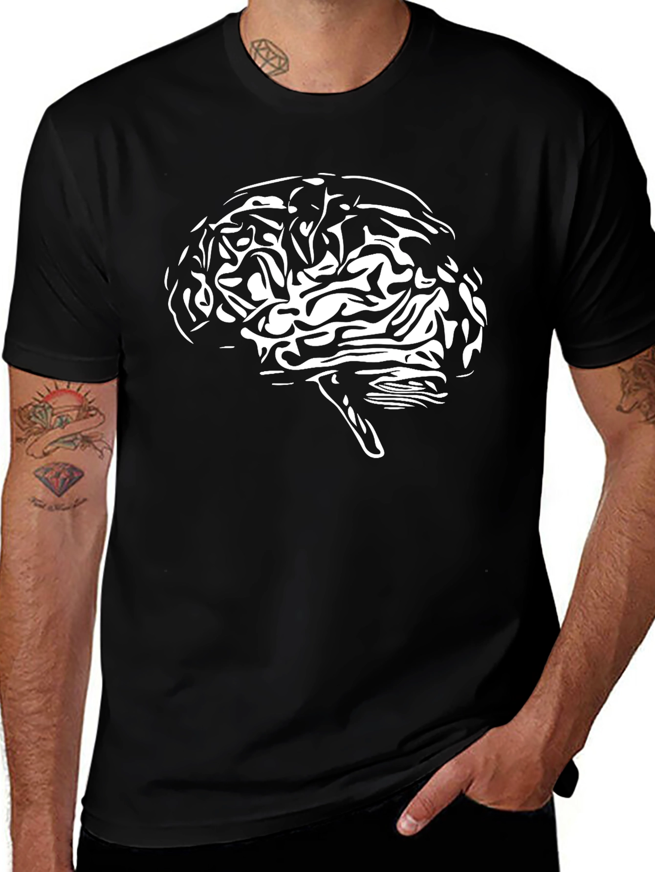 Brain Graphic Tee - Black Cotton T-Shirt