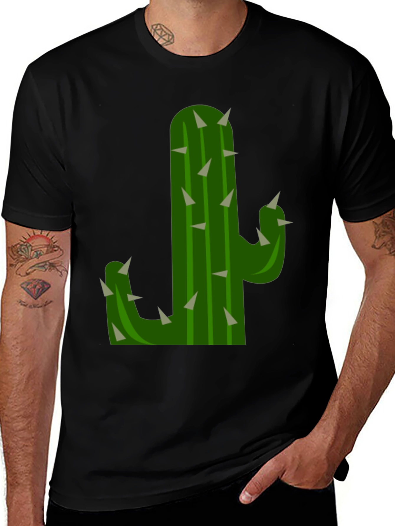 Cactus Graphic Tee - Black Cotton T-Shirt
