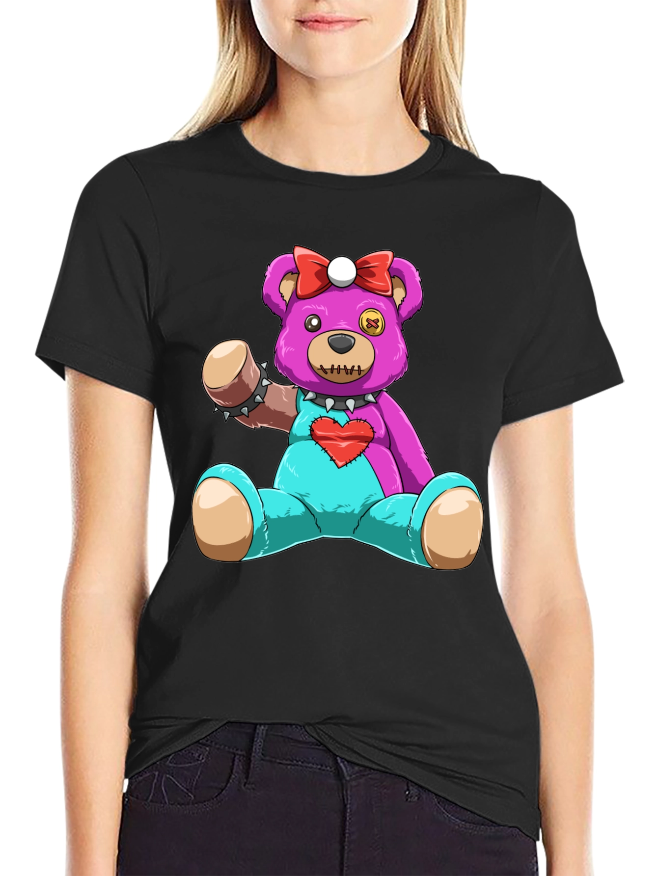 Cute & Creepy Teddy Bear Graphic Tee - Black