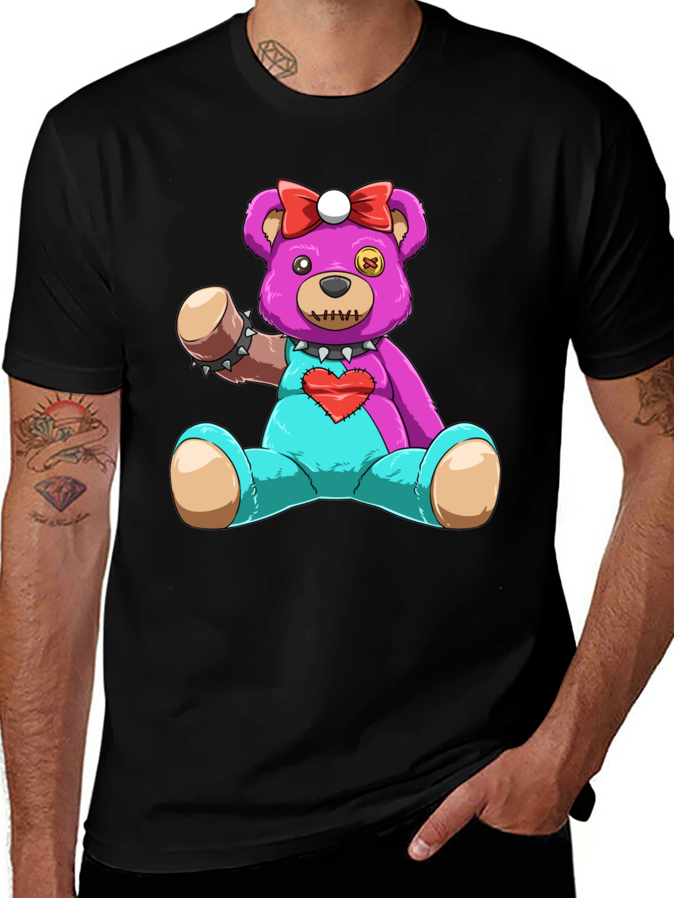 Cute & Creepy Teddy Bear Graphic Tee - Black