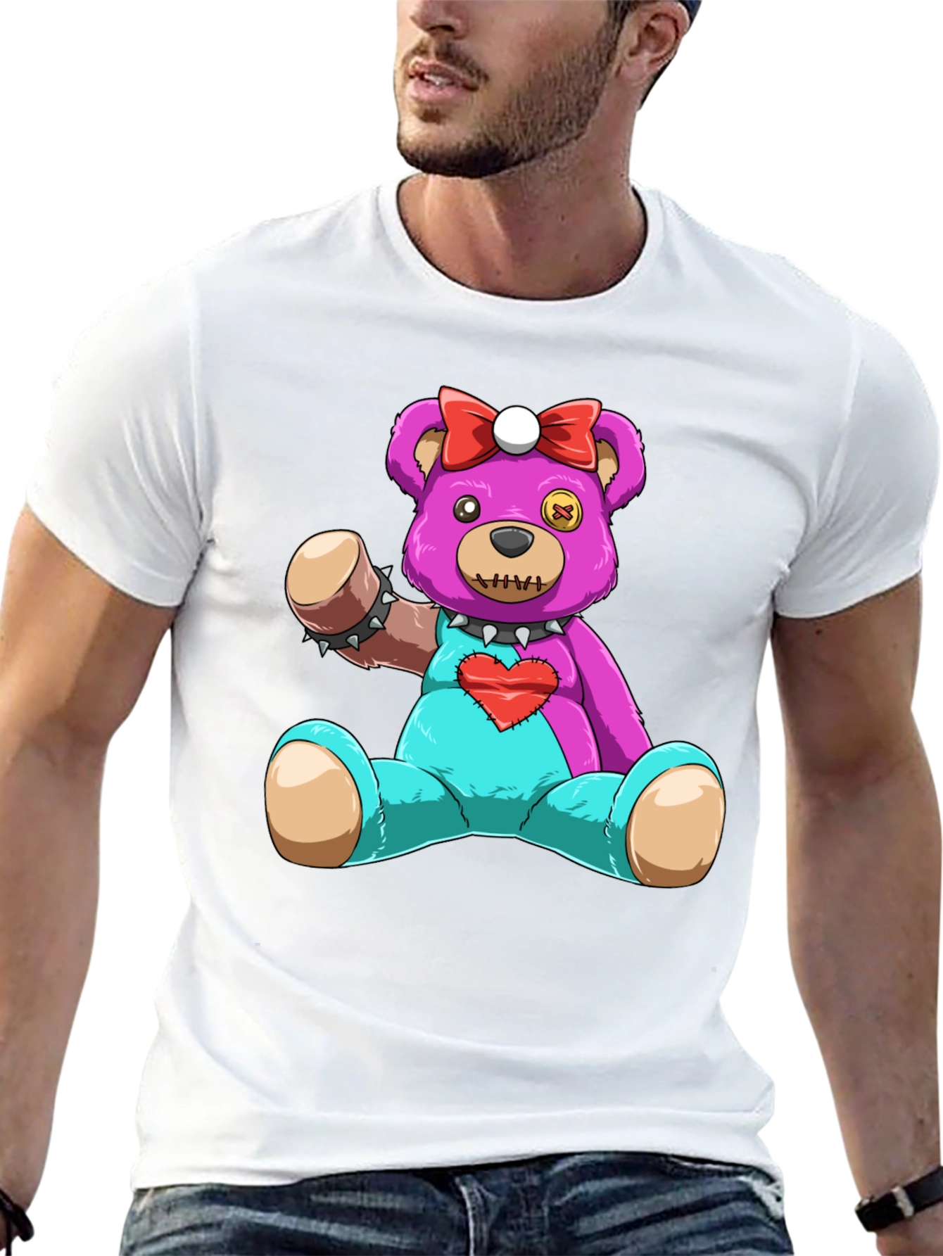 Cute & Creepy Teddy Bear Graphic Tee - Black