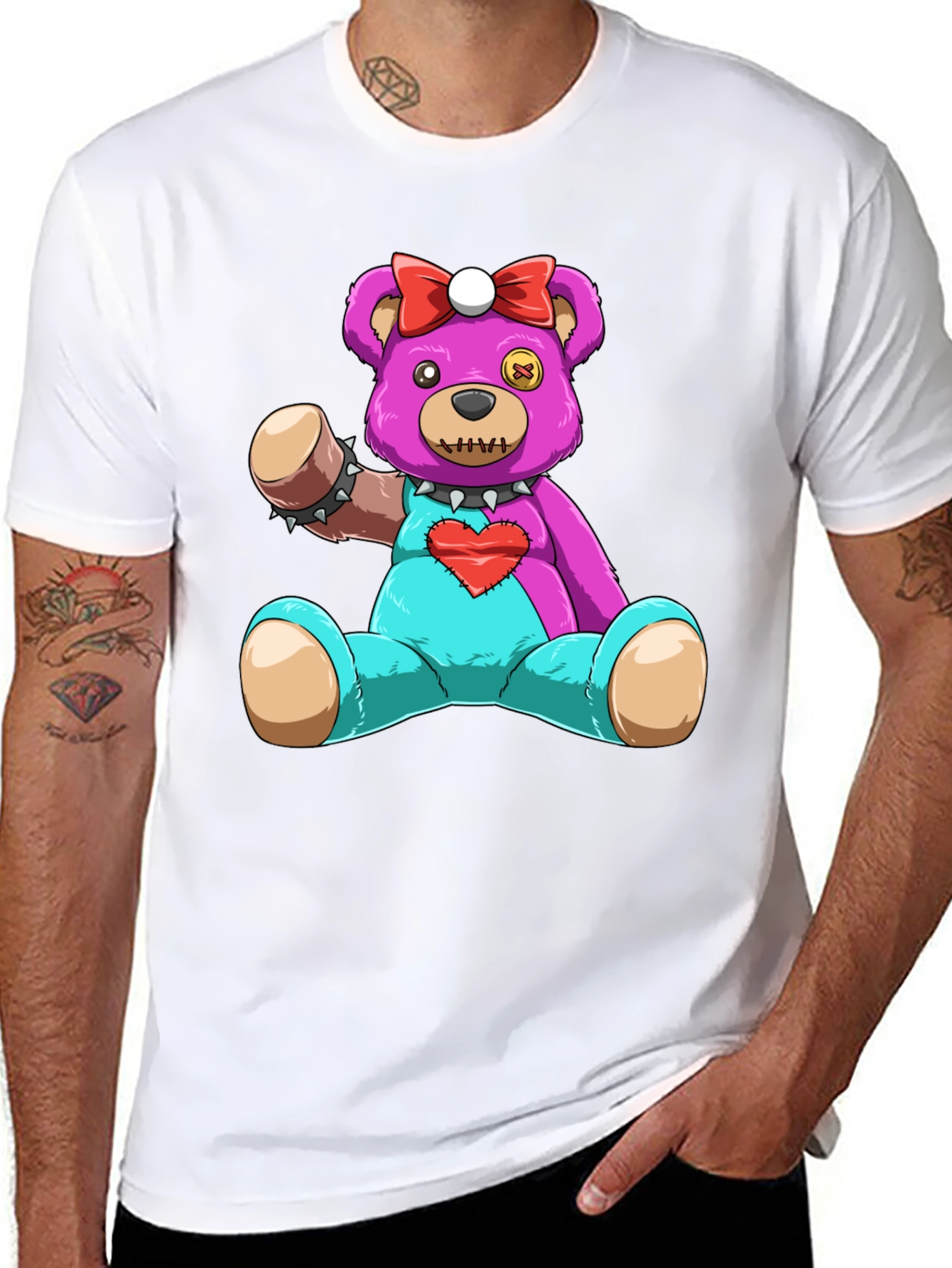 Cute & Creepy Teddy Bear Graphic Tee - Black