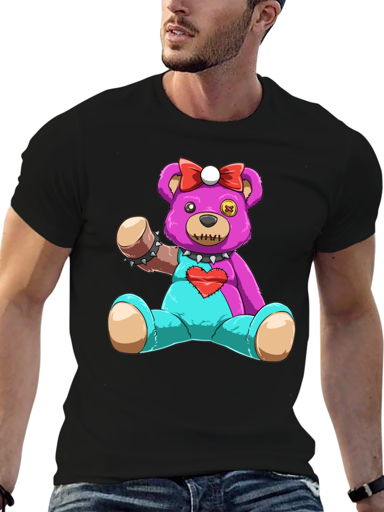Cute & Creepy Teddy Bear Graphic Tee - Black