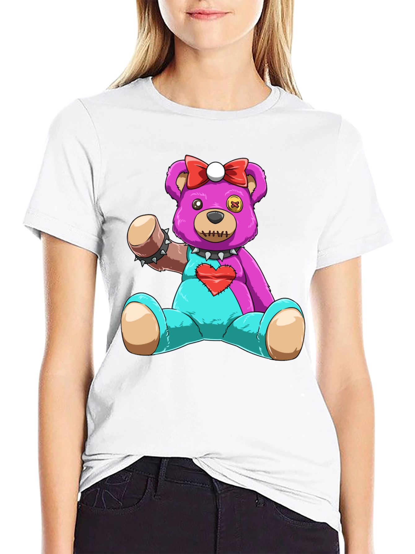 Cute & Creepy Teddy Bear Graphic Tee - Black