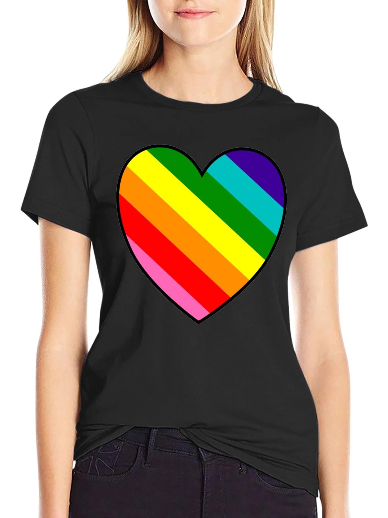 Rainbow Heart Graphic Black Tee
