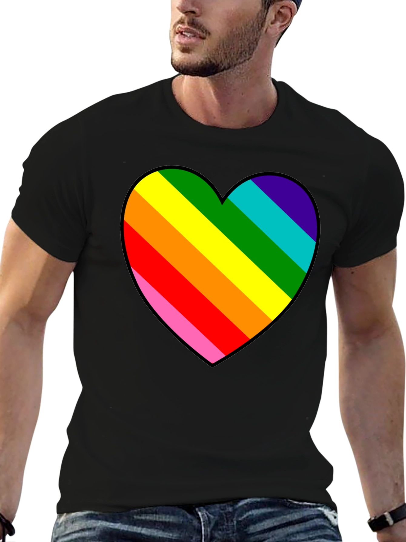 Rainbow Heart Graphic Black Tee