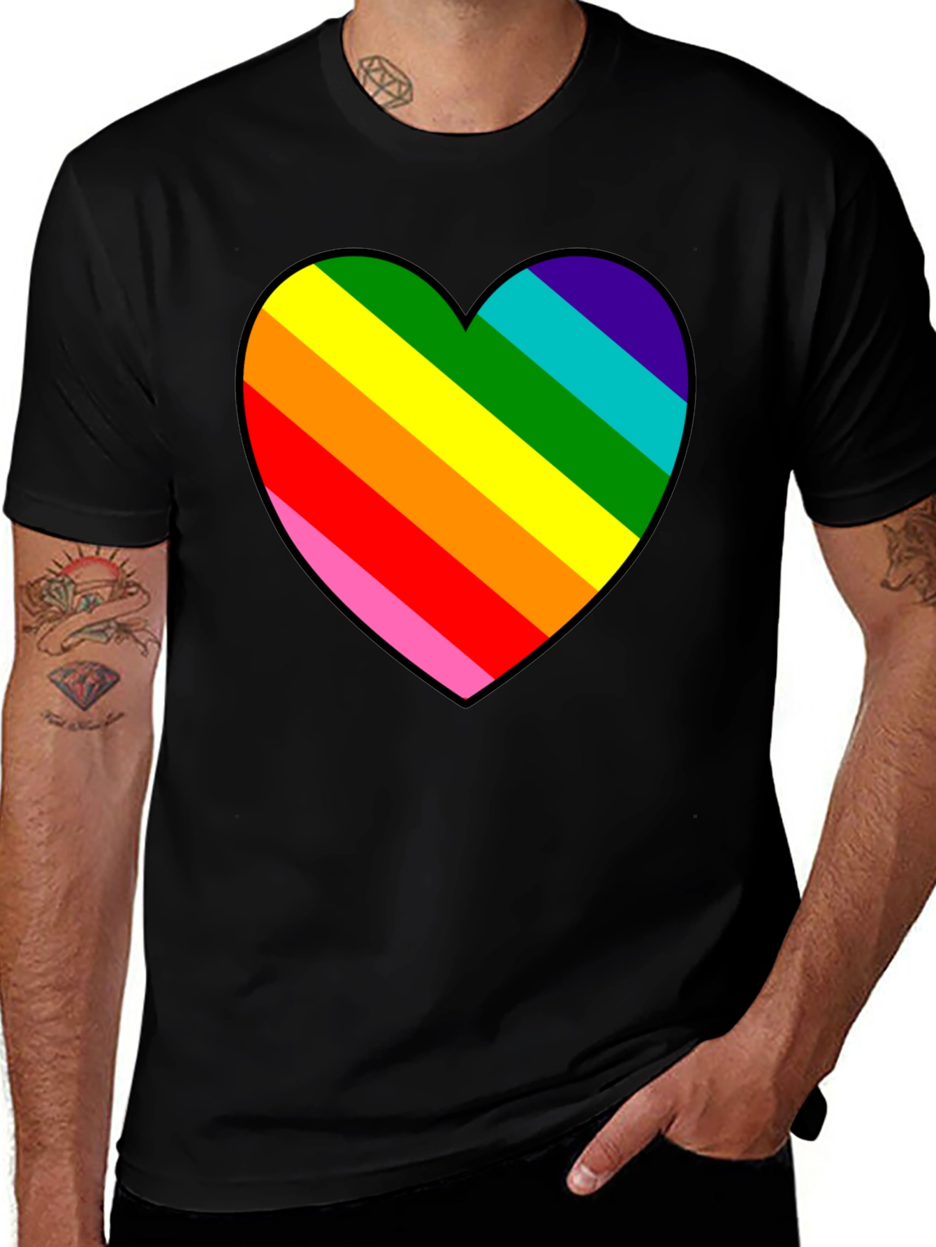 Rainbow Heart Graphic Black Tee