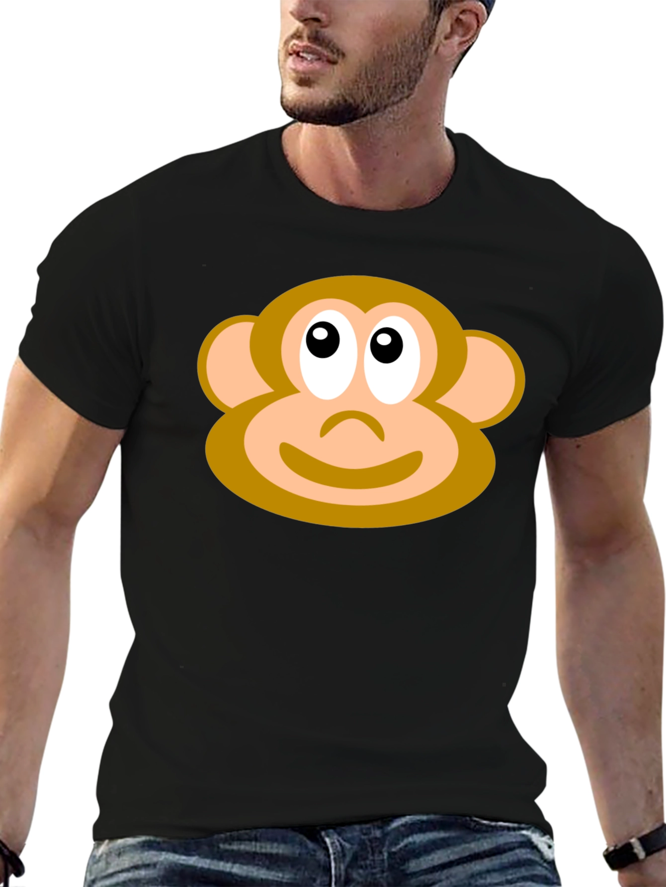 Monkey Face Graphic Tee - Black Casual T-Shirt
