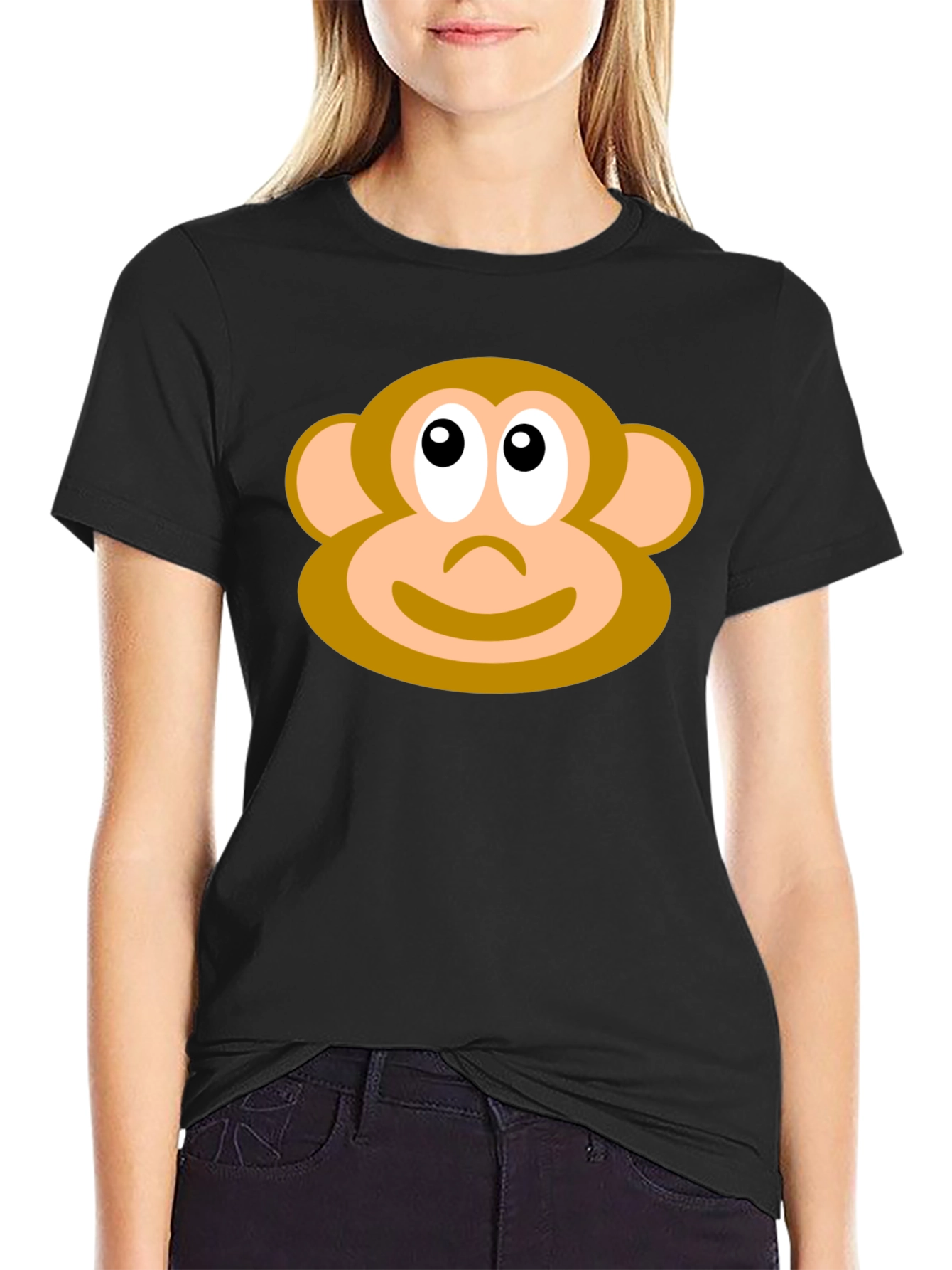 Monkey Face Graphic Tee - Black Casual T-Shirt