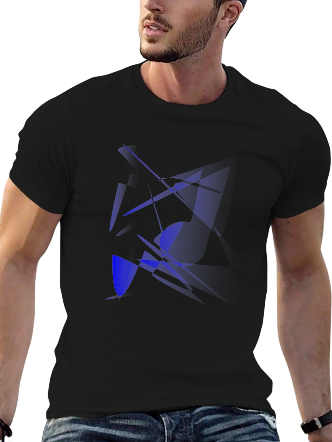 Abstract Blue Design Black T-Shirt
