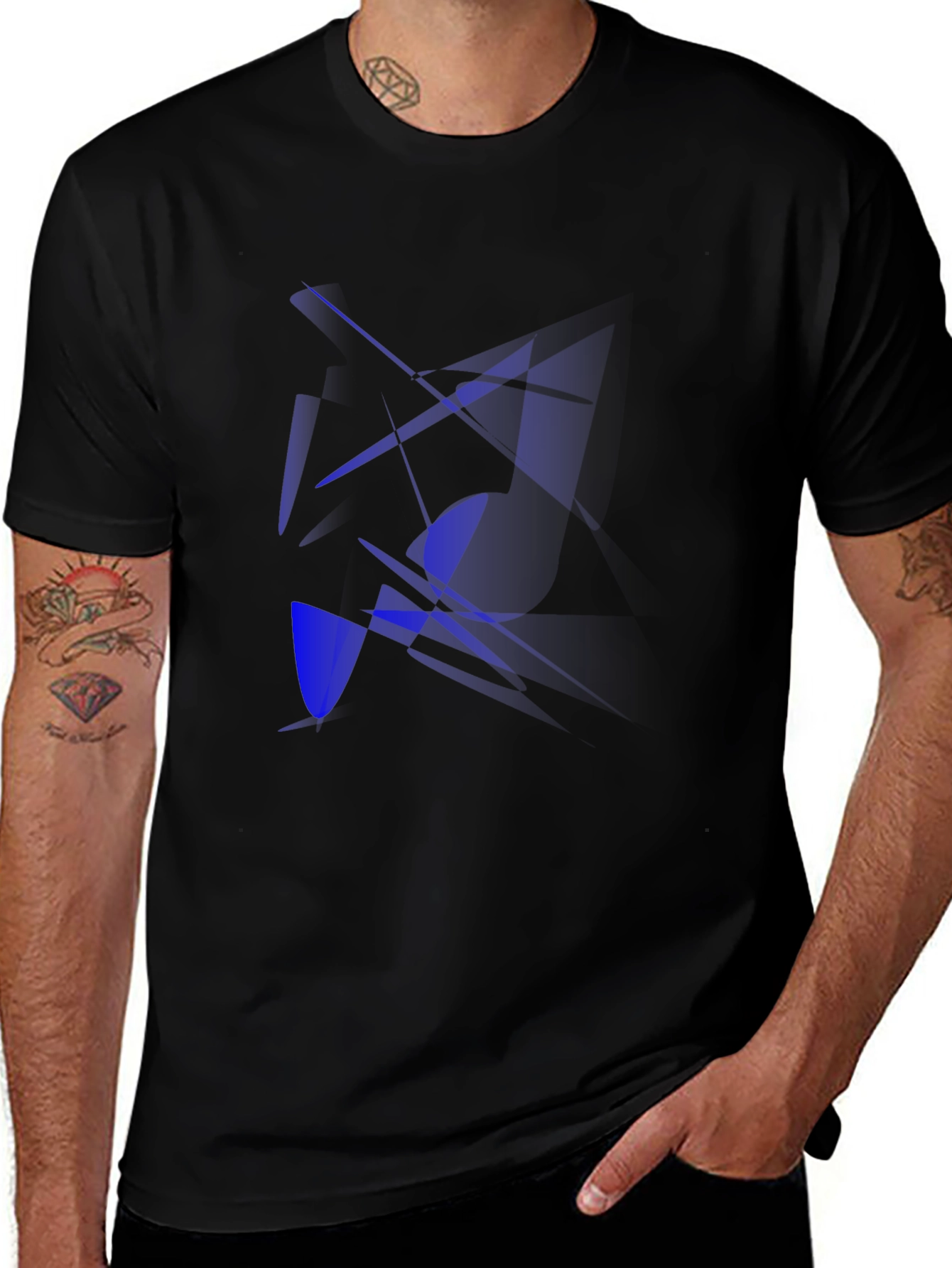 Abstract Blue Design Black T-Shirt