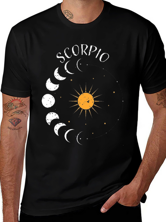 Scorpio Zodiac T-Shirt - Moon Phases and Sun Design