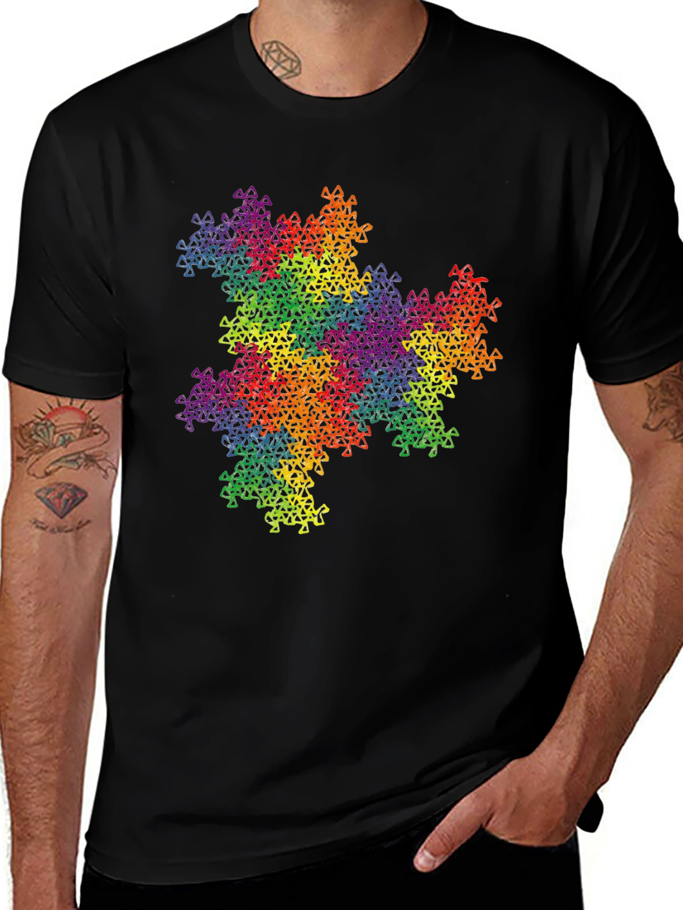 Rainbow Fractal Triangle T-Shirt - Geometric Pattern Tee