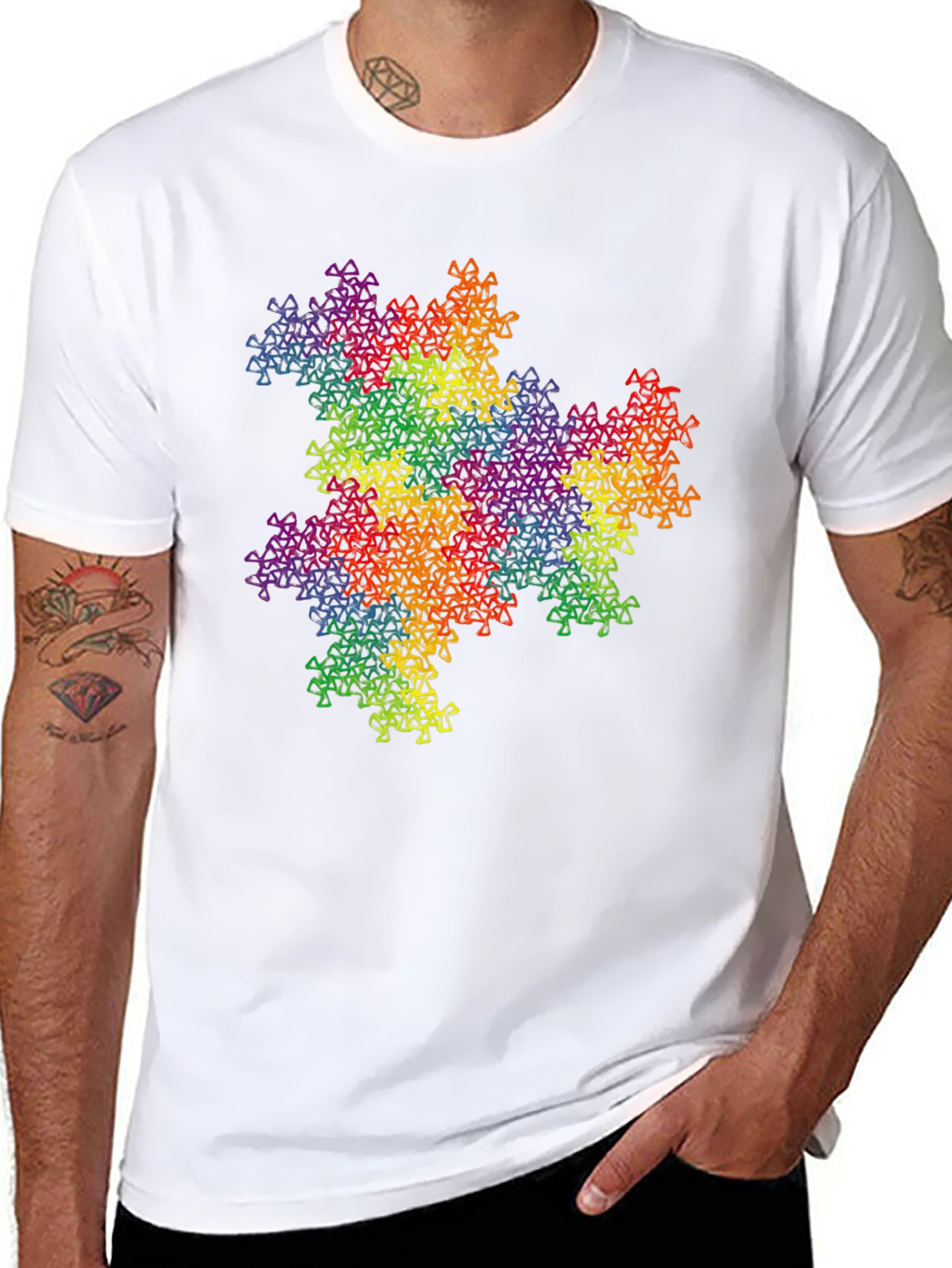 Rainbow Fractal Triangle T-Shirt - Geometric Pattern Tee