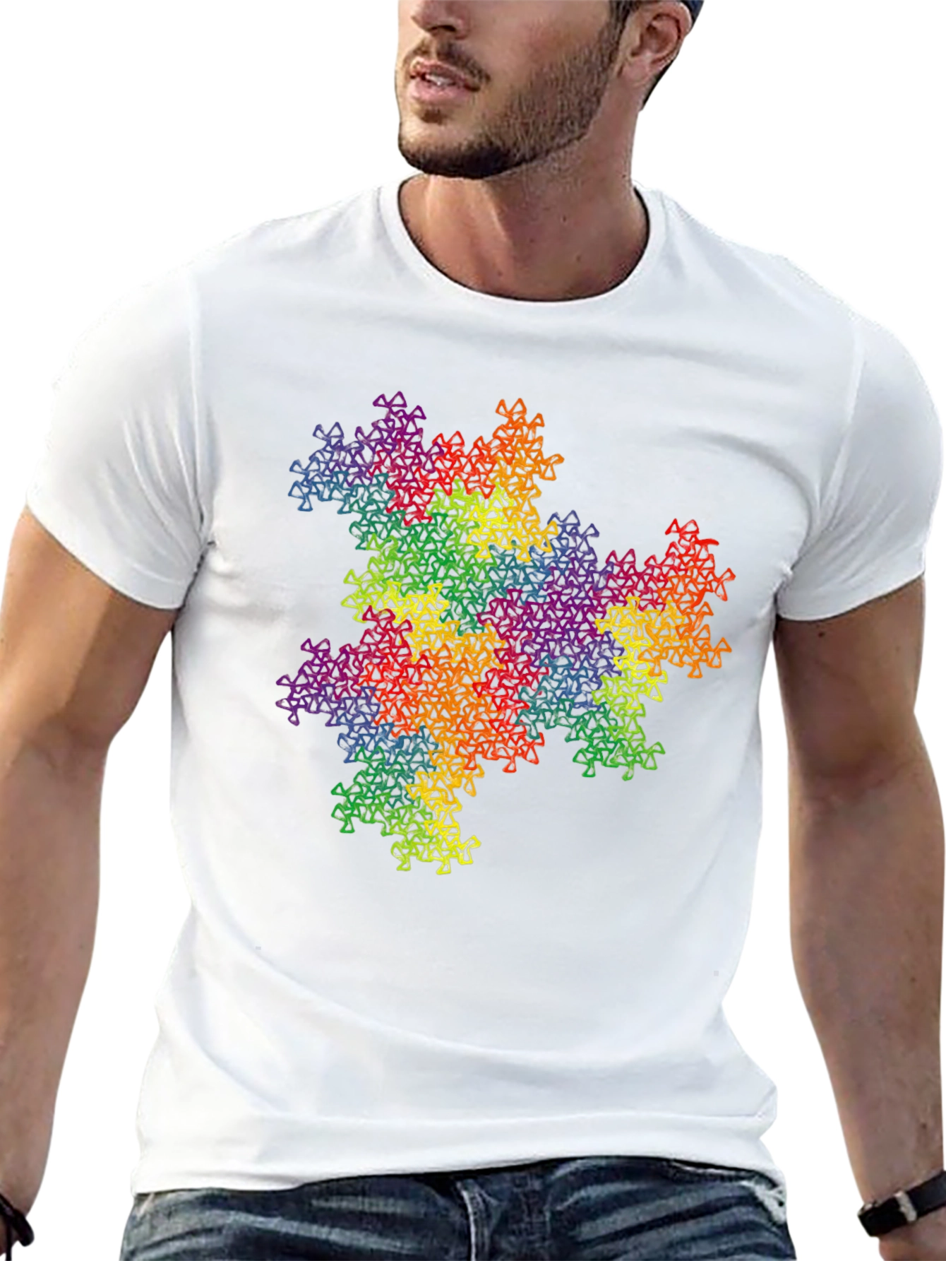 Rainbow Fractal Triangle T-Shirt - Geometric Pattern Tee