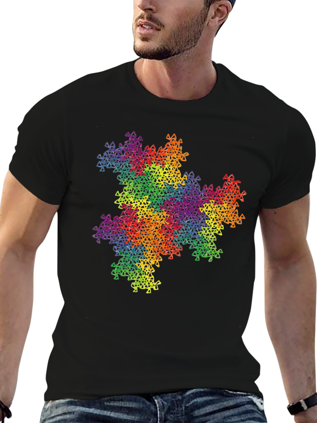 Rainbow Fractal Triangle T-Shirt - Geometric Pattern Tee