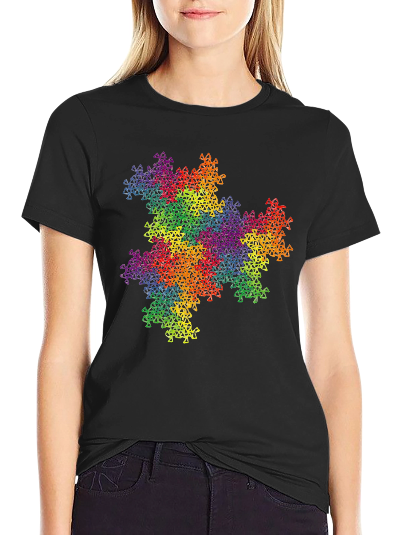 Rainbow Fractal Triangle T-Shirt - Geometric Pattern Tee