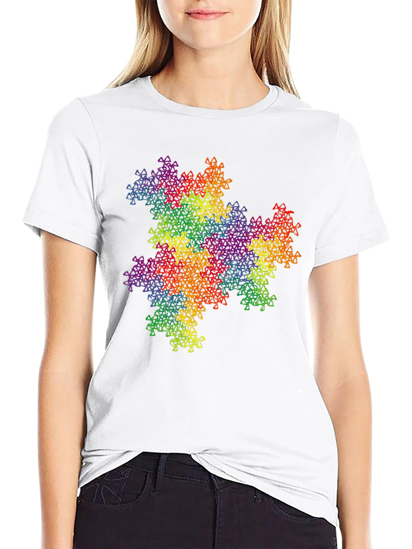 Rainbow Fractal Triangle T-Shirt - Geometric Pattern Tee