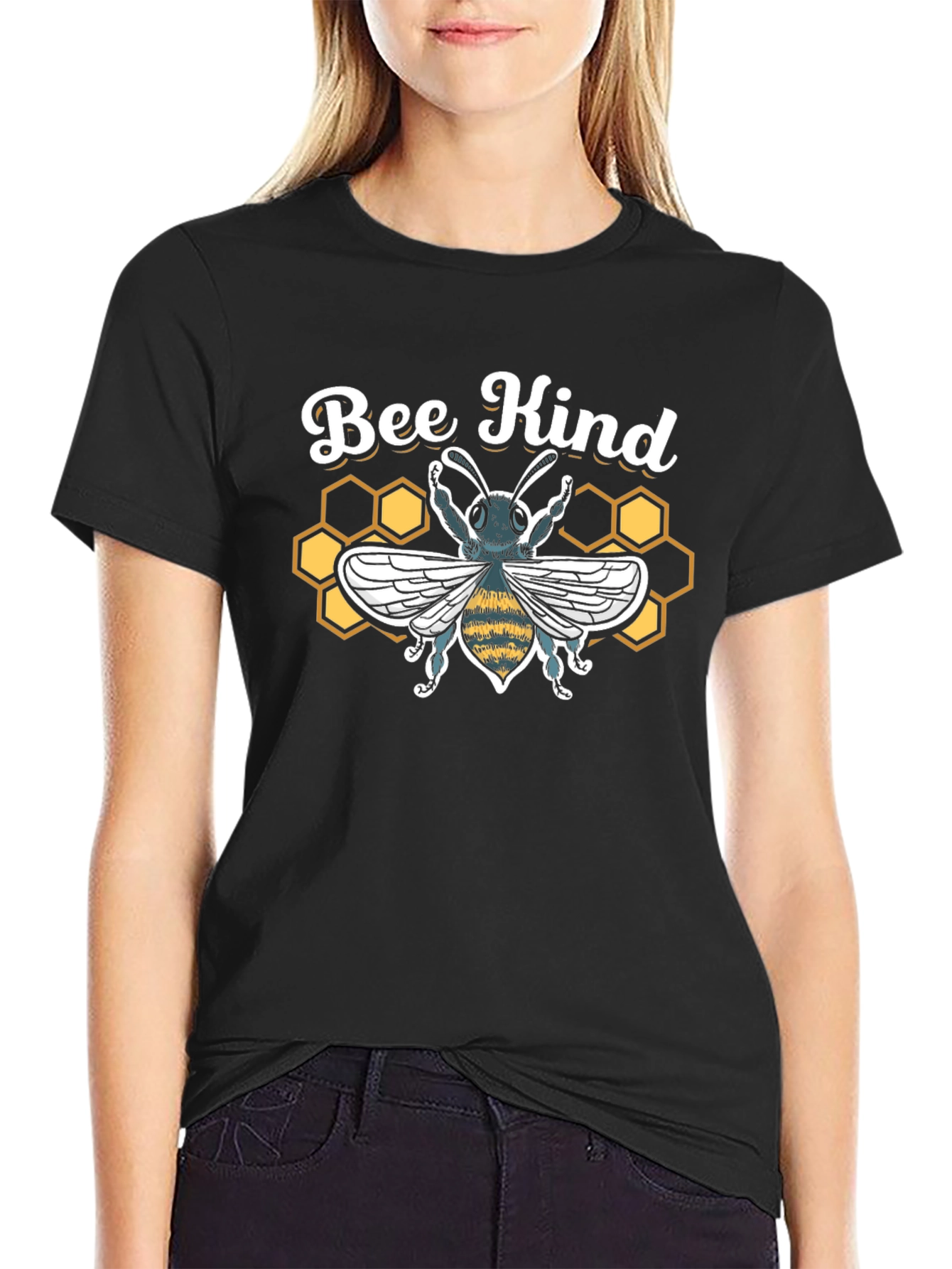 Bee Kind Graphic Tee - Black Cotton T-Shirt
