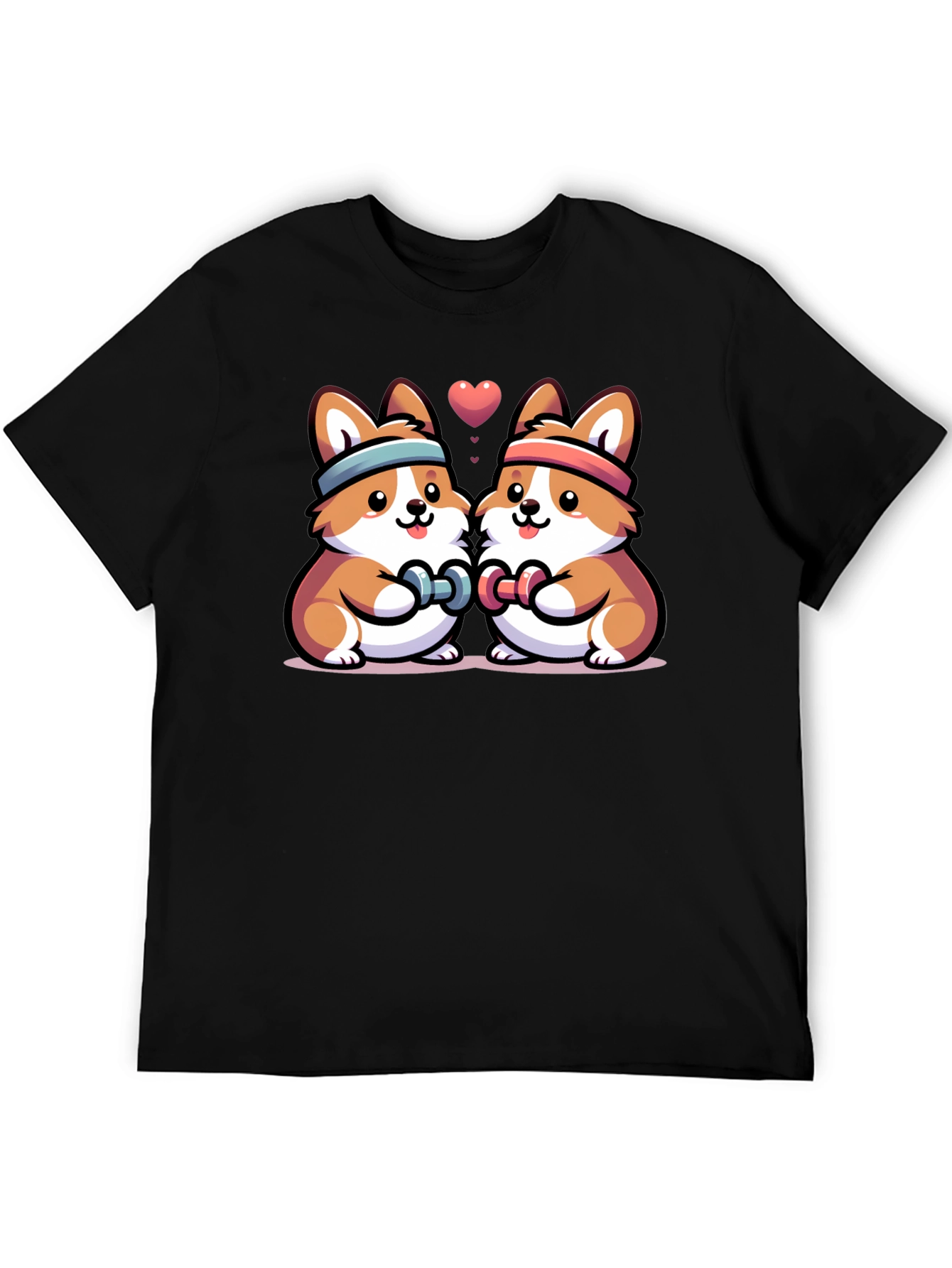 Cute Corgi Gym Buddies Black T-Shirt