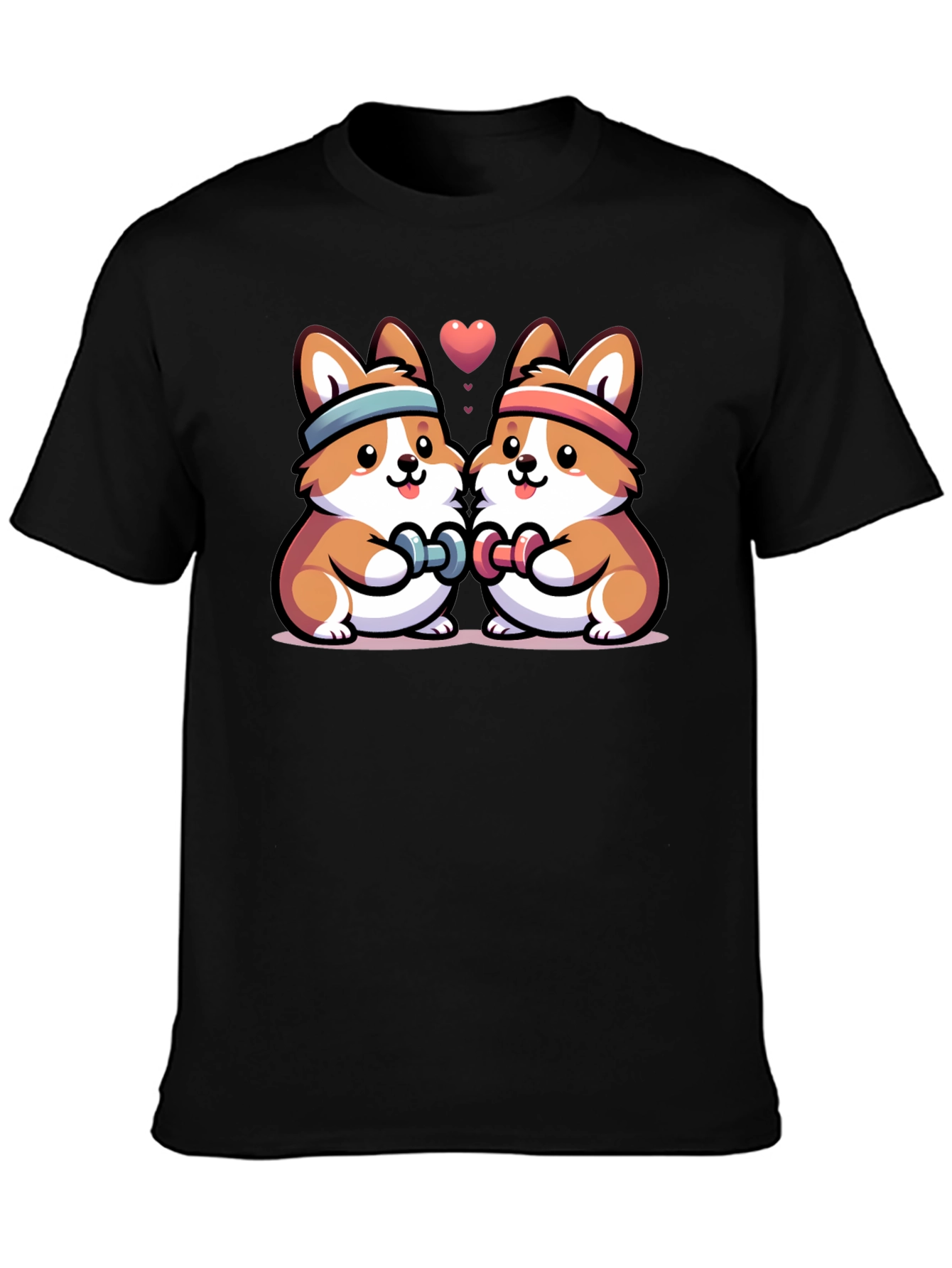 Cute Corgi Gym Buddies Black T-Shirt
