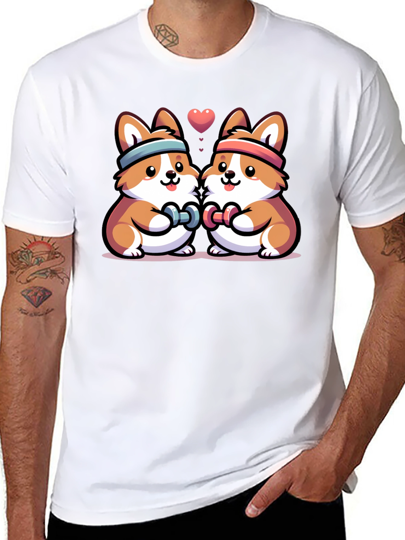 Cute Corgi Gym Buddies Black T-Shirt