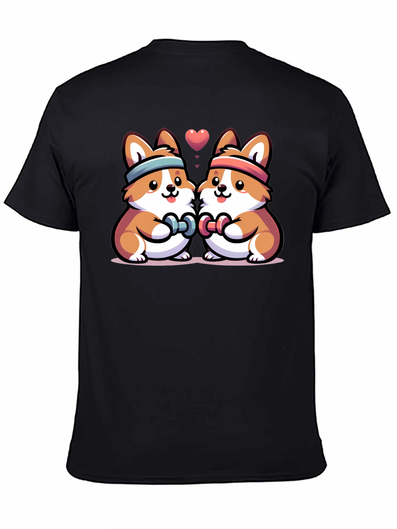 Cute Corgi Gym Buddies Black T-Shirt
