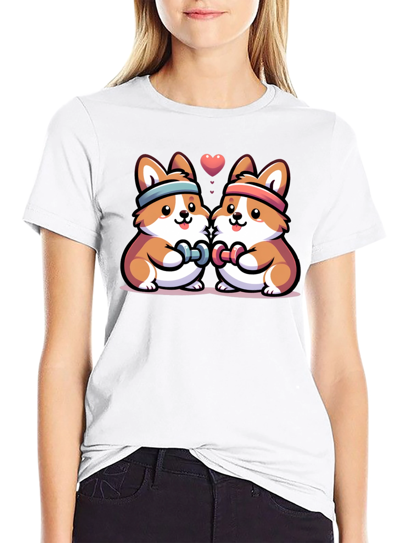 Cute Corgi Gym Buddies Black T-Shirt