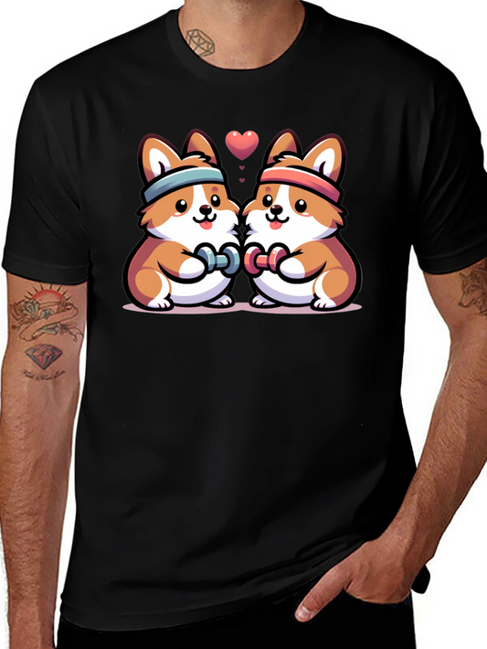 Cute Corgi Gym Buddies Black T-Shirt