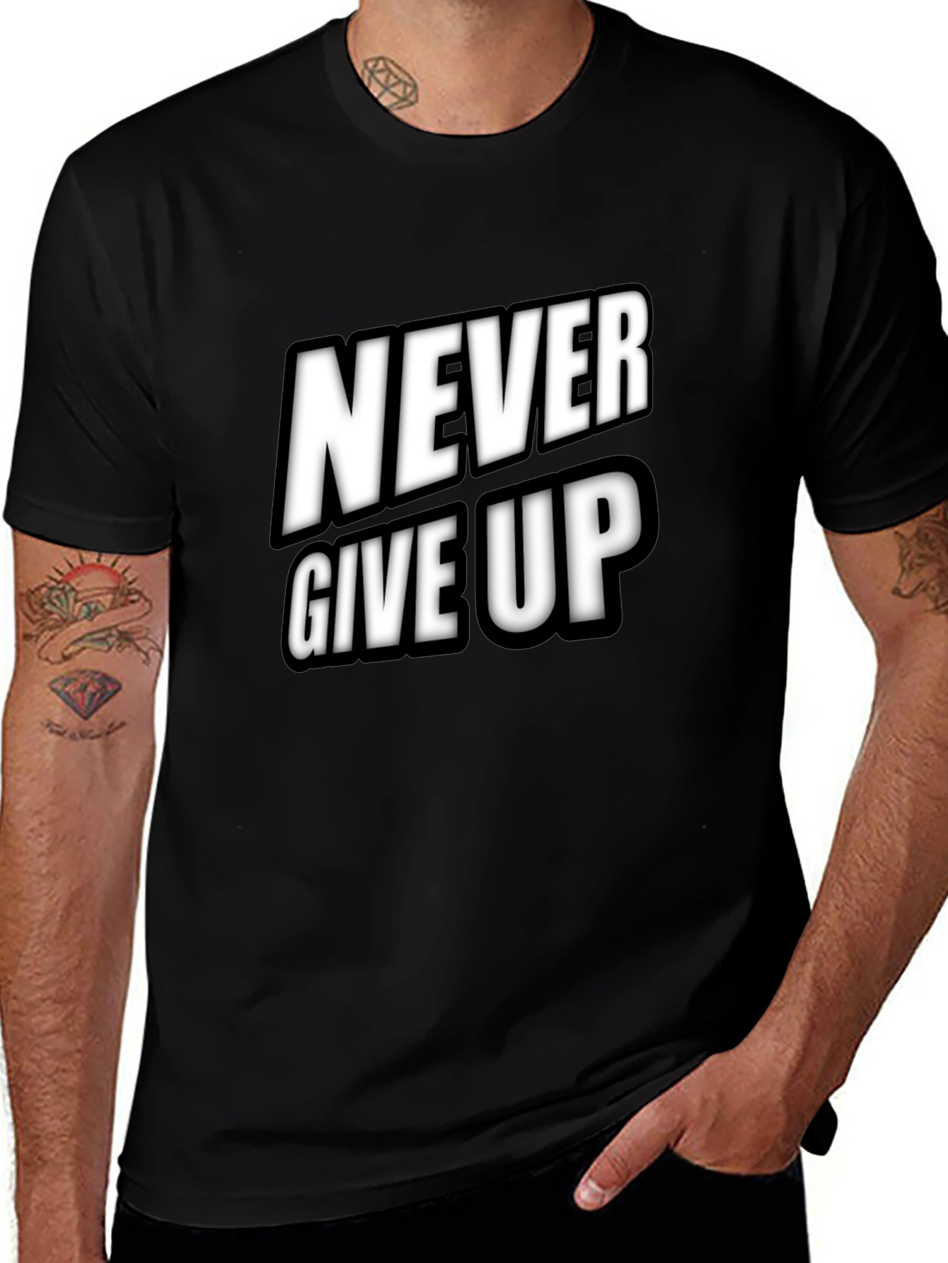 Never Give Up Black T-Shirt