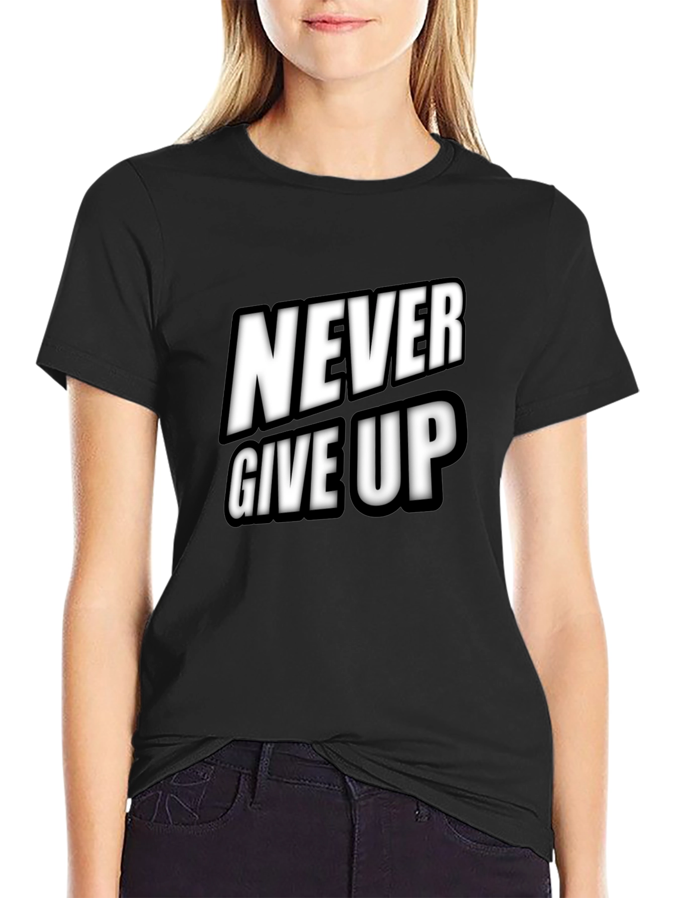Never Give Up Black T-Shirt