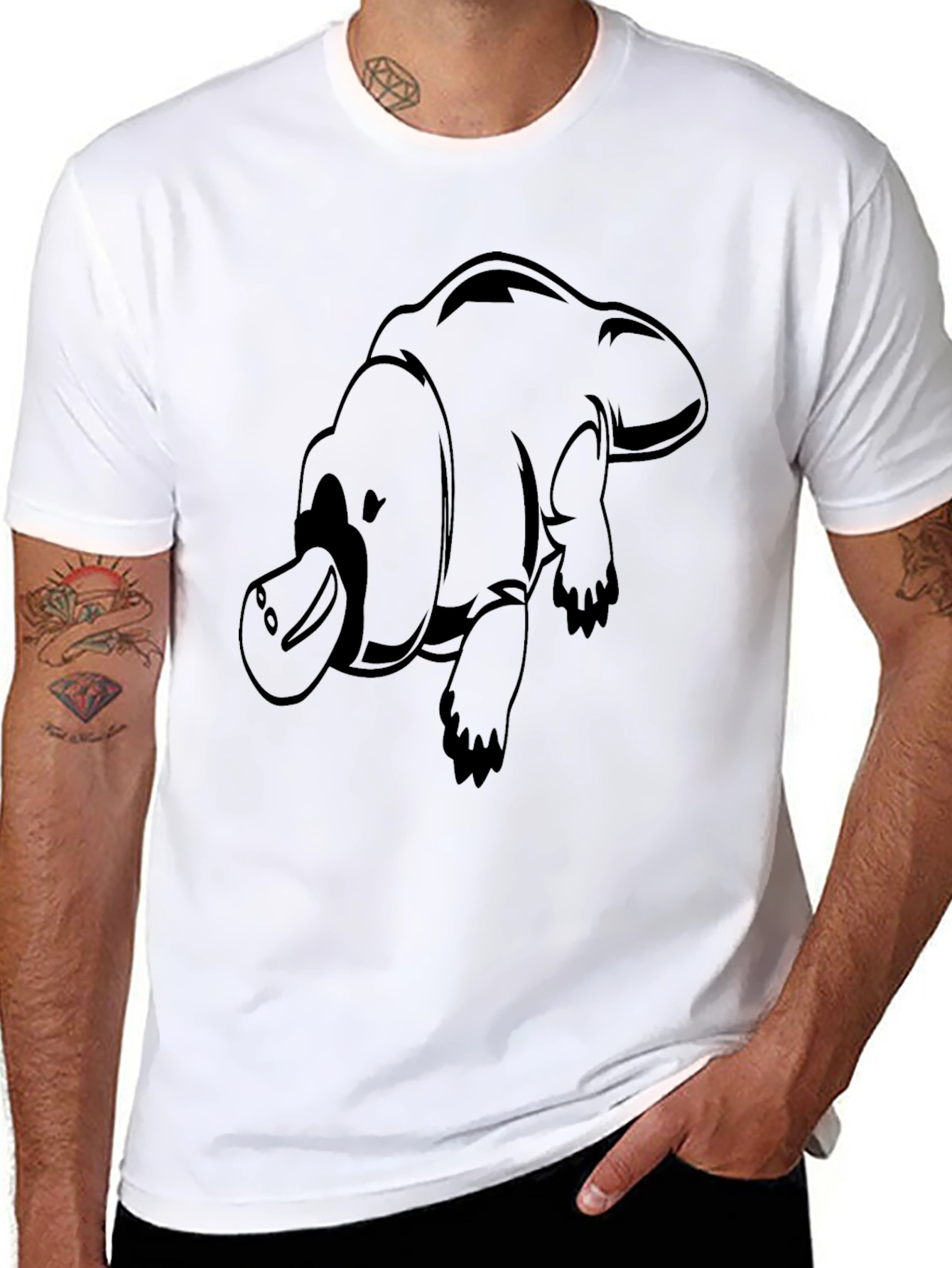 Cool Platypus Graphic Print Black T-Shirt