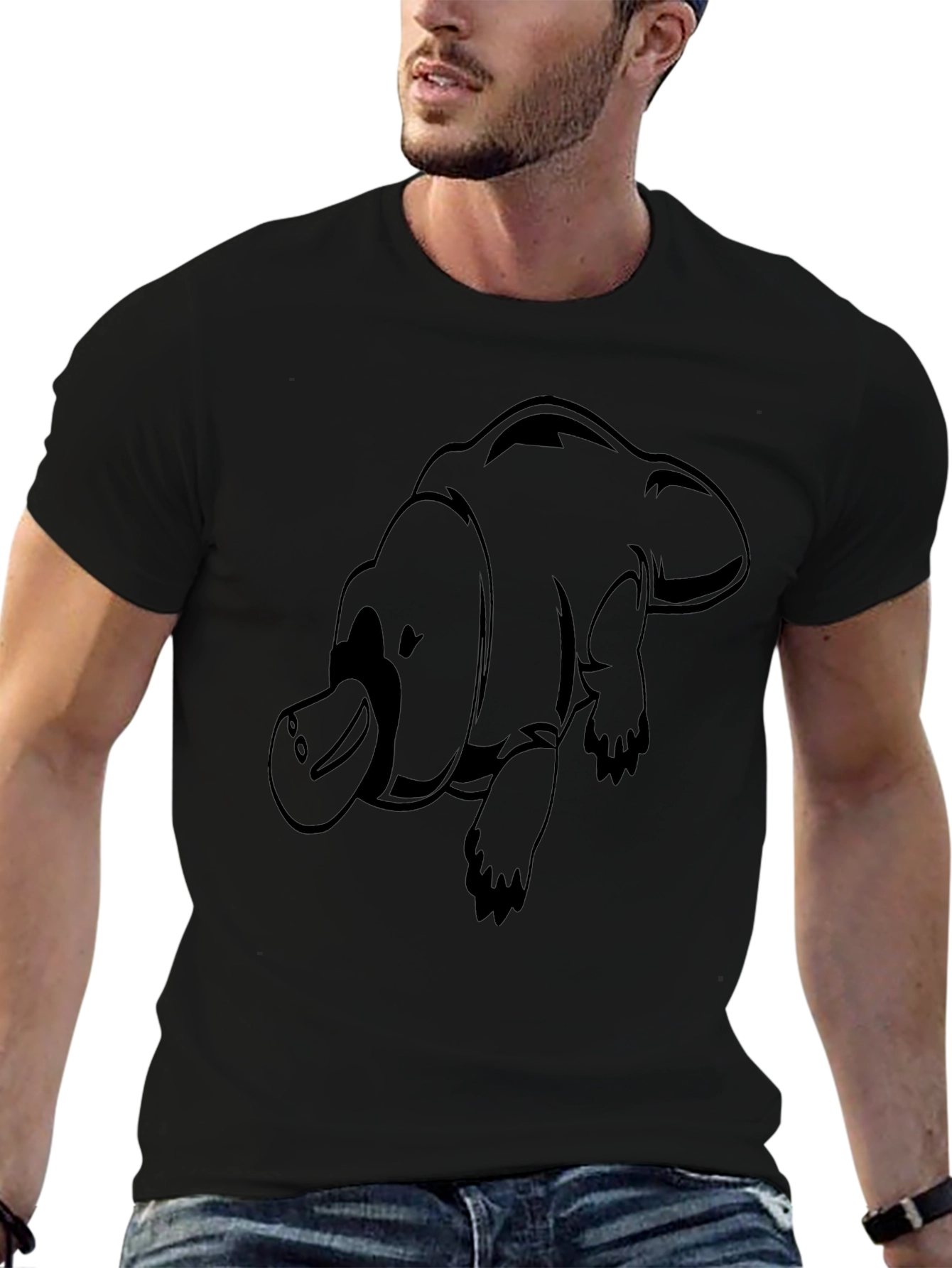 Cool Platypus Graphic Print Black T-Shirt